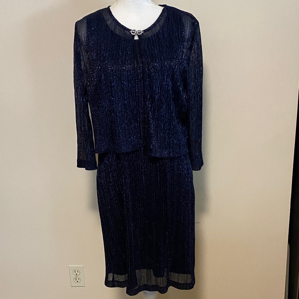 Jessica Howard Shimmering Navy midi Dress and a matching blazer
